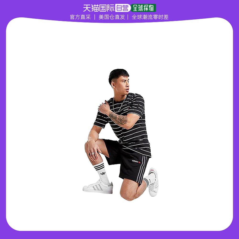 美国直邮adidas阿迪达斯男士短裤黑色直筒侧边条纹休闲裤