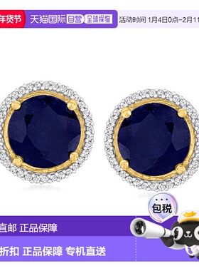 自营 ross-simons罗斯-西蒙斯蓝宝石和 . 18kt 金钻石耳环 蓝色