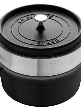 【日本直邮】Staub铸铁珐琅锅圆形黑色26cm蒸锅套装26cm
