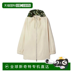 博柏利 欧洲直邮BURBERRY 女士米色棉格纹连帽华达呢派克大衣