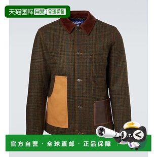 1h可退 香港直邮Junya Watanabe 渡边淳弥 男士 格纹皮革边羊毛夹