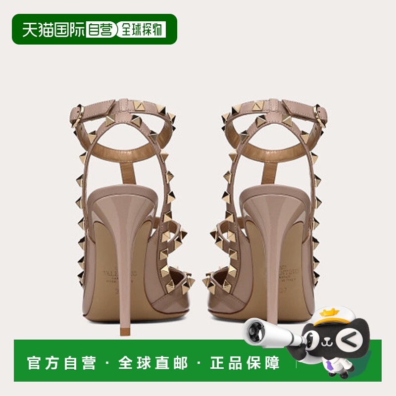香港直邮VALENTINO 女士裸粉色漆面高跟10.0CM凉鞋 铆钉搭扣漆面1