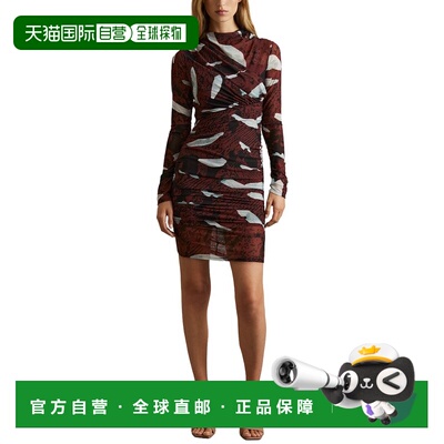 自营Reiss Kallie Printed Ruched Mini Dress - burgundy 美国奥