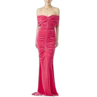 自营 Monique Lhuillier 露肩褶饰丝绸衬里礼服 - 紫红色 美国奥