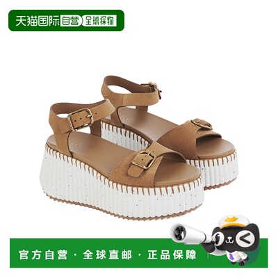 香港直邮Chloe 露趾坡跟凉鞋 C25U10PRY牛皮厚底蔻依