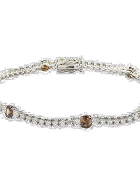 自营 Suzy Levian 纯银棕色和白色方晶锆石网球手链 - 棕色 美国