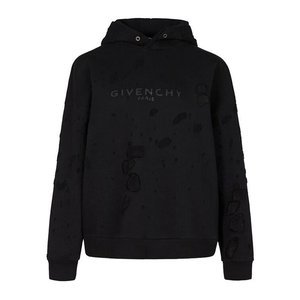 Givenchy 纪梵希 男士破洞印花黑色卫衣连帽衫 BMJ04P3Y42-001