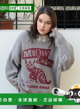 1h可退 日本直邮PAGEBOYLIM 男女同款猫咪图案破洞宽松针织衫 320