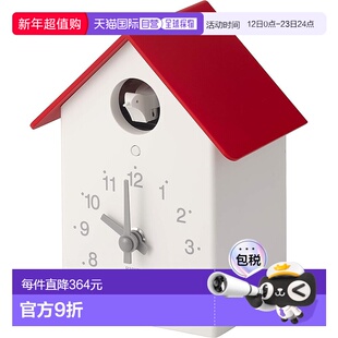 【日本直邮】Rhythm丽声 房型时钟 红18.5x14.6x10.7cm4RH797SR01