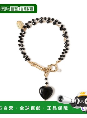 1h可退 日本直邮JUNCO Paris 女士 黑色玻璃与海纹石 心形手链 61