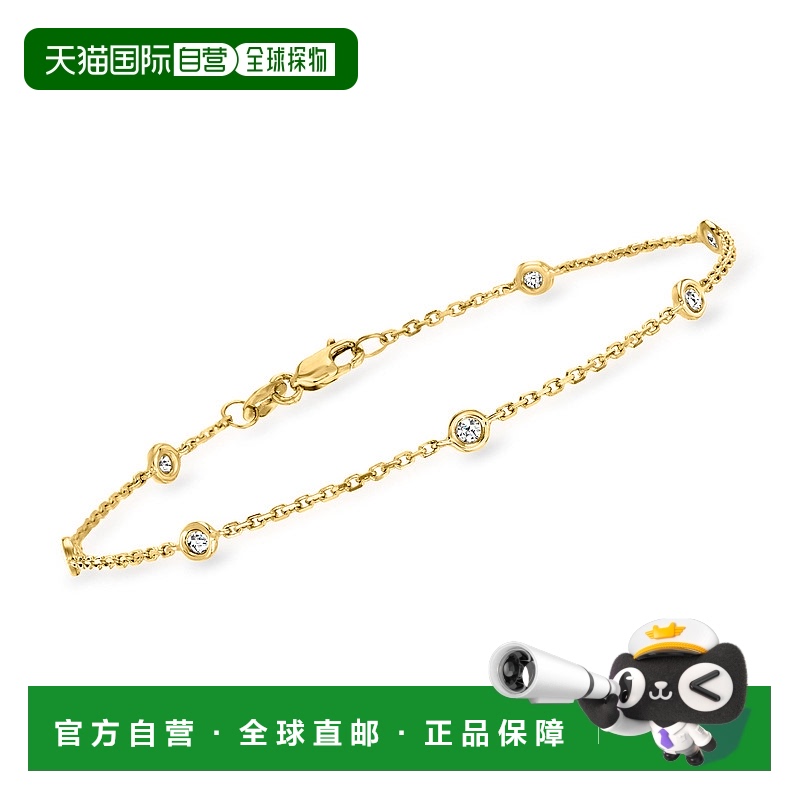 自营 Ross-Simons 14 克拉黄金包边镶钻石工位手链 - 7 英寸 美国