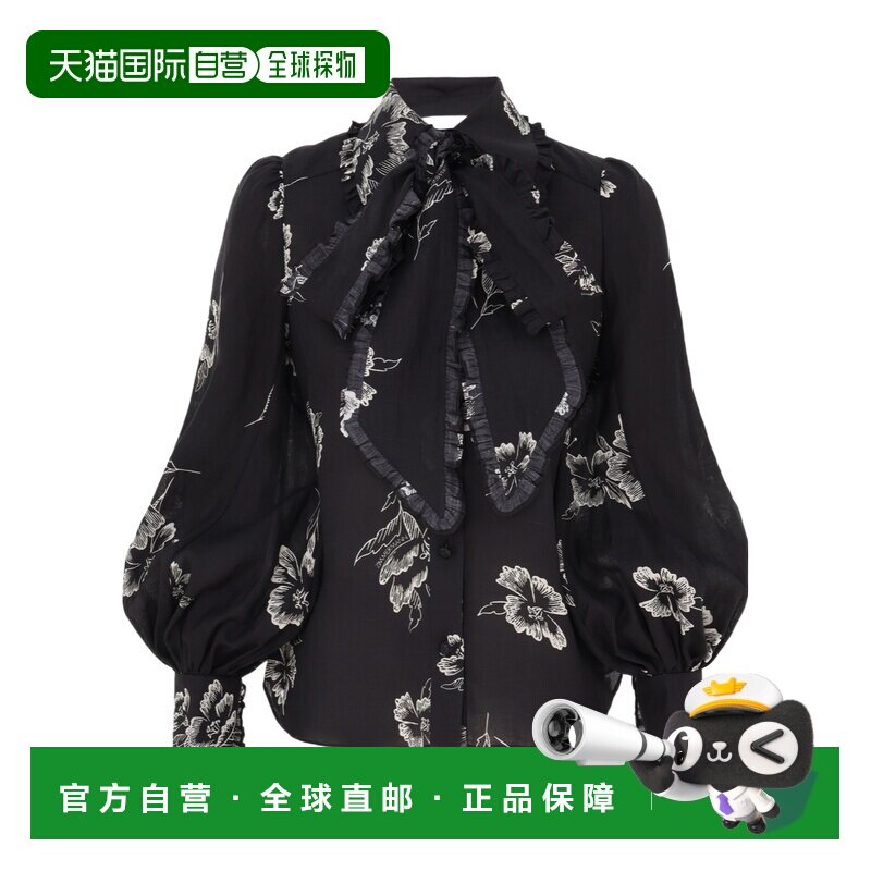 香港直邮Zimmermann 荷叶边蝴蝶结衬衫系带泡泡袖长袖 4492TS25R