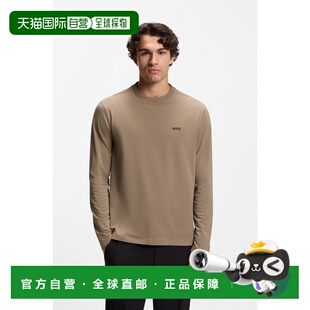 自营欧洲直邮Hugo Boss 男士珍珠棕色棉圆领长袖T恤男装上衣