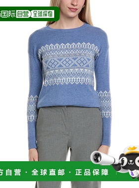 自营sofiacashmere Fairisle圆领羊毛和羊绒混纺毛衣-蓝色 美国奥