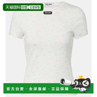 女士 1h可退 缪缪 Miu 花朵棉质针织T恤 香港直邮潮奢