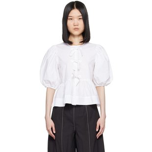 女士 白色 Peplum 潮奢 上装 甘尼 Tie F7364 GANNI
