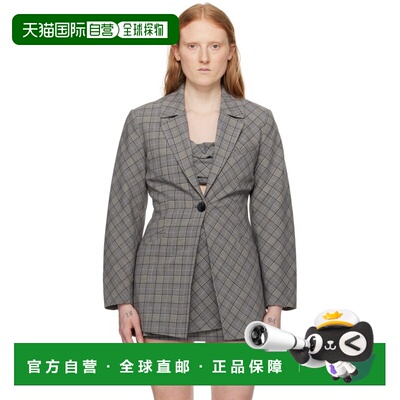 1h可退 香港直邮潮奢 GANNI 甘尼 女士 灰色格纹西装外套 F9046