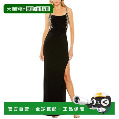 自营Mac Duggal褶边露背柱形礼服-黑色 连衣裙新款美国直发奥莱