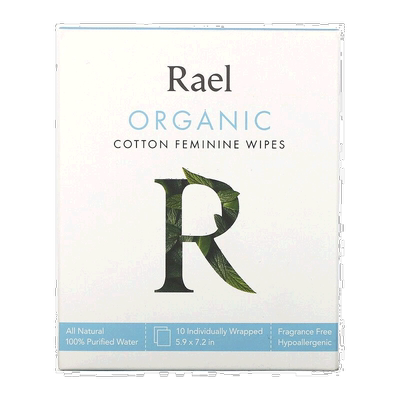 美国直邮Rael女性湿巾单独包装私密部位棉质舒适清爽10片有机棉