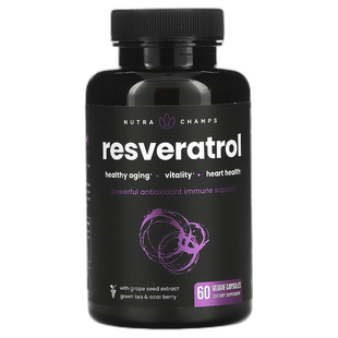 香港直邮NutraChamps,白藜芦醇，60 粒素食胶囊维生素