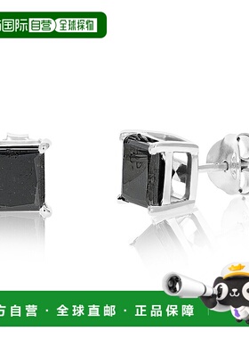 自营 vir jewels3 cttw 公主方形切割黑色钻石耳钉 .925 纯银爪镶