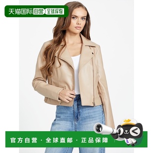 奶油色多功能 Faux皮革摩托车夹克 美国奥莱直发 guessRita 自营