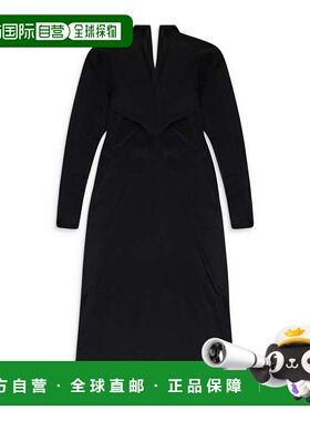 自营lanvin黑色长袖垂坠MIDI正装连衣裙-黑色 美国奥莱直发