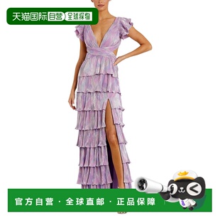 自营Mac Duggal Ruffle Tiered Criss Cross Lace Up Gown - purp