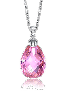 自营 geneviveC.Z.纯银镀铑粉红色泪珠吊坠 - 粉红色 美国奥莱直