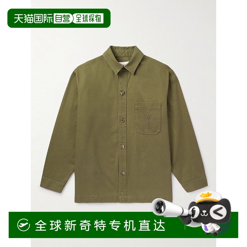 1h可退 香港直邮Saint Laurent 圣罗兰 男士 Logo刺绣棉麻混纺华