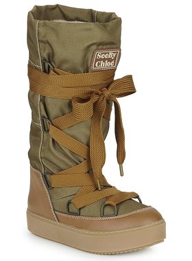 自营｜seebychloe女士尼龙绿色厚底加绒中筒绑带时尚潮流靴