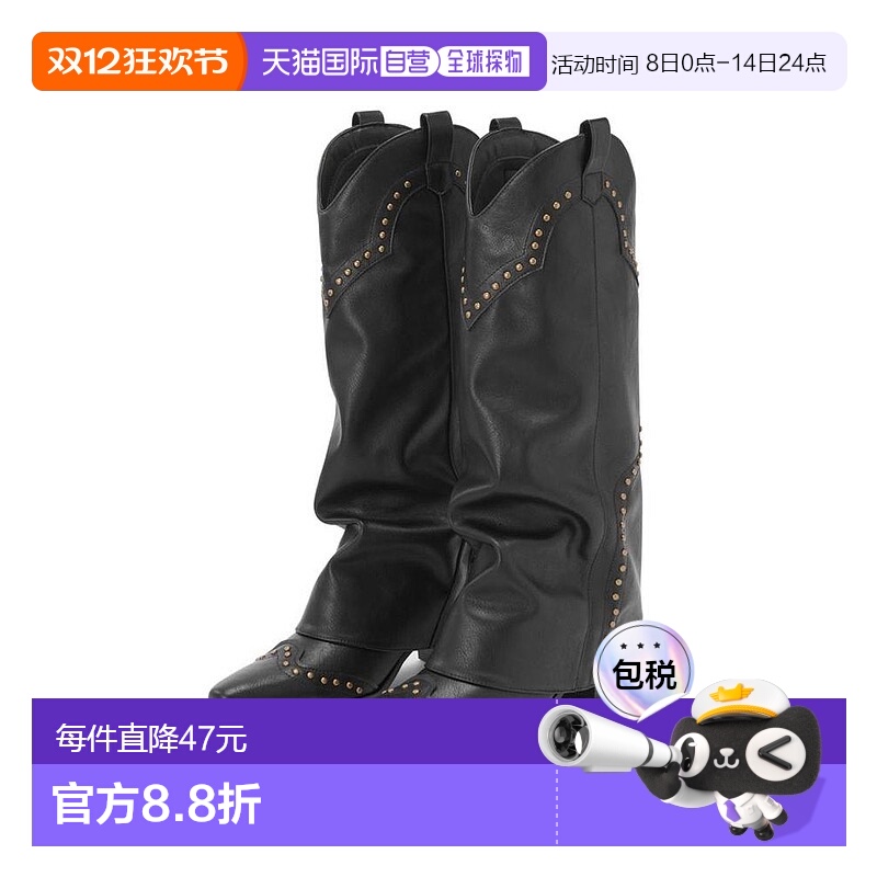 日本直邮日潮 GRL 铆钉西部长靴zr1237西部靴尖头时装靴长筒靴