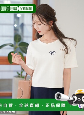1h可退 日本直邮le reve vaniller 女士刺绣R字母与蝴蝶结短袖T恤
