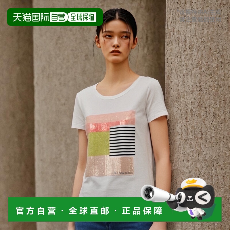 香港直邮ARMANI阿玛尼/女士亮片图案弹力棉短袖T恤3Y5T43JABZ高档