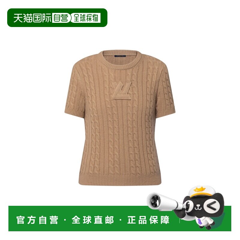 自营欧洲直邮LV路易威登 女士卡其色羊毛圆领短袖T恤上衣