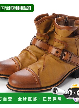 【日本直邮】Gino Zeeno 男靴 褶皱靴 工程师靴 短靴 拉链鞋 男鞋