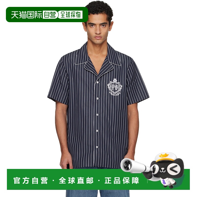 香港直邮Balmain 巴尔曼 男士 海军蓝 Striped Poplin Pyjama 衬