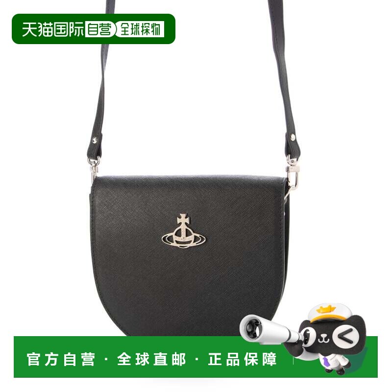 日本直邮Vivienne Westwood 黑色十字纹皮革斜挎包单肩包女包钱包