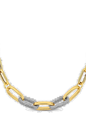 自营 Mimi & Max 椭圆形链环项链带白色闪耀珐琅和龙虾扣黄色银 -