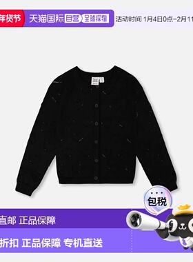 自营deux par deuxLong Sleeve Pointelle Knit Cardigan Black -