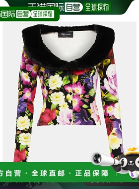 1h可退 香港直邮Blumarine 蓝色情人 女士 人造毛皮边花朵针织开