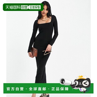 女士 ASOS 设计方形领长袖 紧身长款 1h可退 连衣裙 香港直邮潮奢