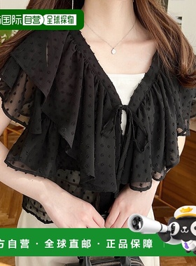 1h可退 日本直邮moment+女士2WAY袖口荷叶边点点图案开衫 mt02376