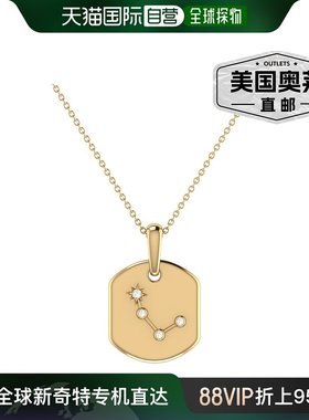 monary14K 金纯银白羊座钻石星座吊牌吊坠项链 - 白色 【美国奥莱