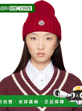 1h可退 香港直邮潮奢 Moncler 盟可睐 女士 红色毛线帽 K20933B00