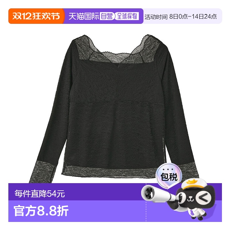 1h可退 日本直邮earth music&ecology 女装 吸湿发热 2WAY领蕾丝