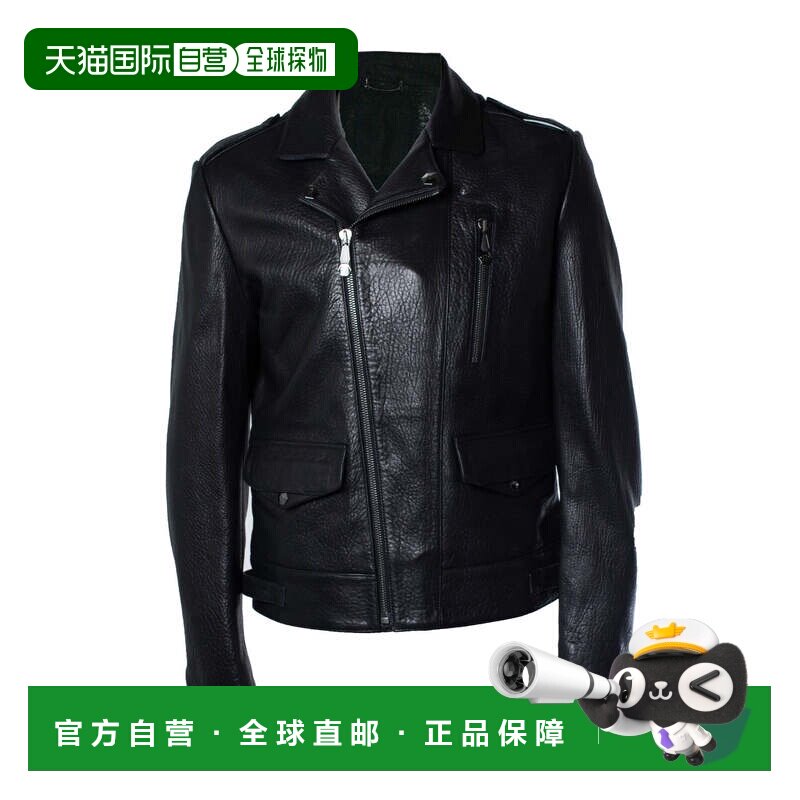 自营Philipp Plein, black pebbled leather biker jacket - blac图片