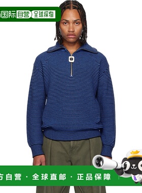 1h可退 香港直邮J.W. Anderson 男士 蓝色 & 黑色半拉链毛衣 KW12