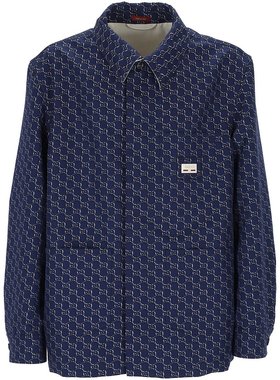 GUCCI 男士夹克 813998ZAR264069 SS2025 蓝色 OVERSHIRT GG LOGO