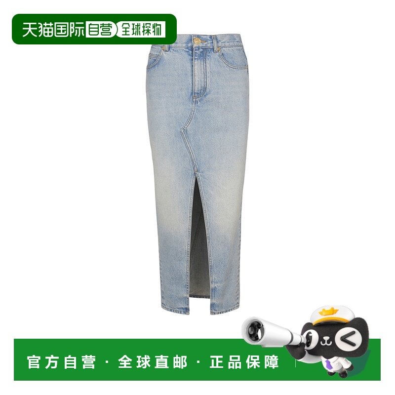香港直邮Balmain 牛仔中长半身裙 EF1LD460DF23中长裙长裙包臀裙